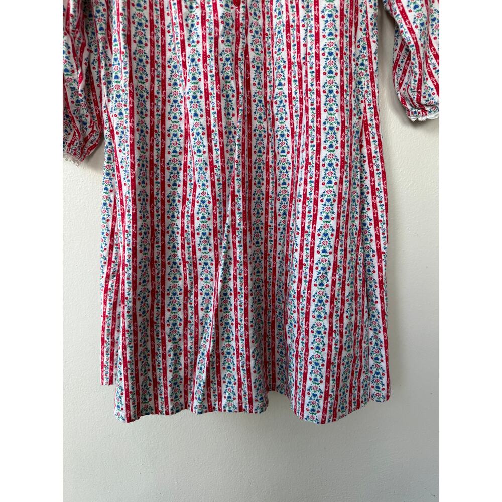 Lanz of Salzburg Flannel Small Red Floral Stripe Prairie Nightgown Ruffle Trim - Picture 5 of 13